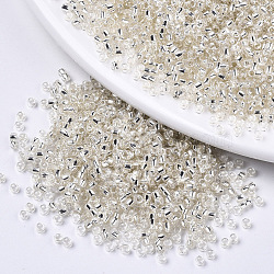 Glass Seed Beads, Fit for Machine Eembroidery, Silver Lined, Round, Silver, 2.5x1.5mm, Hole: 1mm, about 20000pcs/bag(SEED-S042-04A-06)