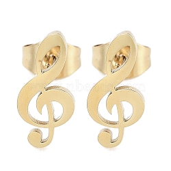 Vacuum Plating 304 Stainless Steel Stud Earrings for Women, Musical Note, Golden, 13x6.5mm(EJEW-A048-27G)