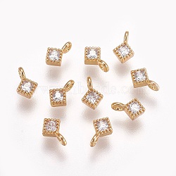 Brass Cubic Zirconia Pendants, Nickel Free, Real 18K Gold Plated, Rhombus, 6x4x2mm, Hole: 1mm(X-KK-T014-109G)