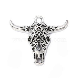 Tibetan Style Alloy Pendants, Bull Head, Antique Silver, 25x29x5mm, Hole: 2mm(PALLOY-WH0101-06AS)