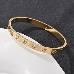 304 Stainless Steel Rhinestone Bangles for Women, Heart, Ion Plating(IP), Real 18K Gold Plated, Inner Diameter: 2x2-3/8 inch(5x6cm)(BJEW-Z092-15G)