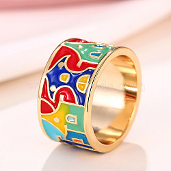 House Pattern Brass Enamel Finger Rings, Golden, 12mm,US Size 7(17.3mm)(FS-WG03239-02)