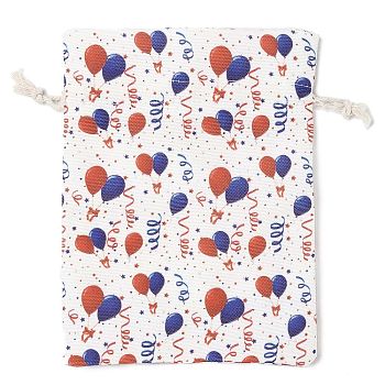 Christmas Theme Cloth Printed Storage Bags, Drawstring Bags, Rectangle, White, 20x15x0.4cm