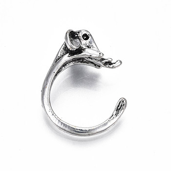 Alloy Elephant Open Cuff Ring for Women, Cadmium Free & Lead Free, Antique Silver, US Size 7 3/4(17.9mm)
