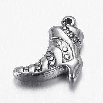 201 Stainless Steel Charms, Boot, Stainless Steel Color, 15x14x3.5mm, Hole: 1mm