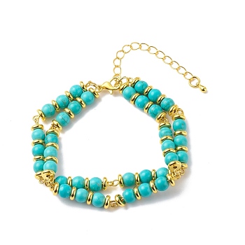 Synthetic Turquoise Beaded Double Line Multi-strand Bracelet, Gemstone Jewelry for Women, 7-1/2 inch(19.2cm)