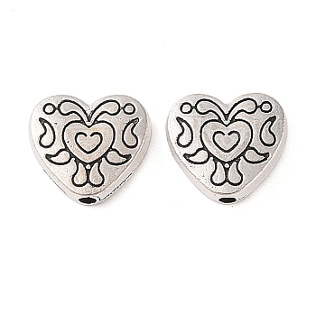 Tibetan Style Alloy Beads, Cadmium Free & Lead Free, Heart, Antique Silver, 10x11x3.2mm, Hole: 1.5mm, about 671pcs/1000g