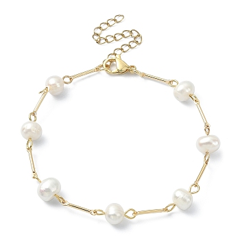Natural Pearl Beaded Bracelets for Women, with 304 Stainless Steel Finding, Golden, 7-5/8 inch(19.4cm)
