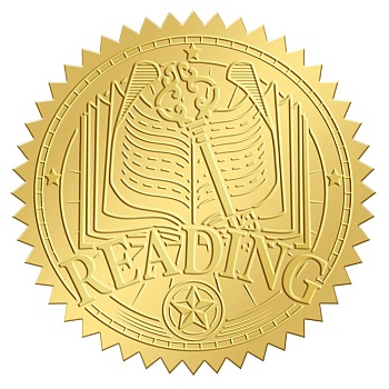 Self Adhesive Gold Foil Embossed Stickers, Medal Decoration Sticker, Book Pattern, 50x50mm