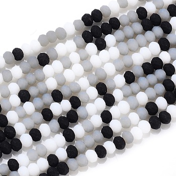 Faceted Glass Beads Strands, Frosted, Rondelle, Black, 2.5~3.2x1.8~2.6mm, Hole: 0.8mm, about 185~186pcs/Strand, 15.55~15.75 inch(39.5~40cm)