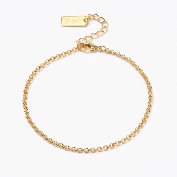 Brass Rolo Chain Bracelets, with Lobster Claw Clasps, Long-Lasting Plated, Word Hand Made, Real 18K Gold Plated, 7 inch(17.8cm)