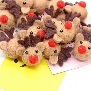 Wool Felt Cabochons, Christmas Reindeer, Sandy Brown, 40x50mm