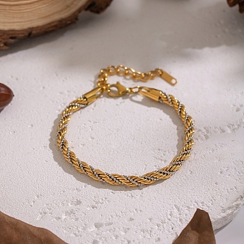 5MM Modern Two-Tone 304 Stainless Steel Rope Chain Bracelets for Women, Golden & Stainless Steel Color, 7-5/8 inch(19.5cm)
