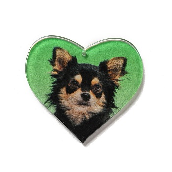 Opaque Acrylic Pendants,  Dog, Heart, Lime Green, 37x40x2mm, Hole: 1.6mm