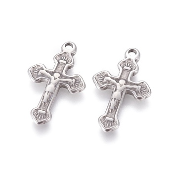 304 Stainless Steel Pendants, For Easter, Crucifix Cross, Stainless Steel Color, 25x15x2mm, Hole: 1.8mm