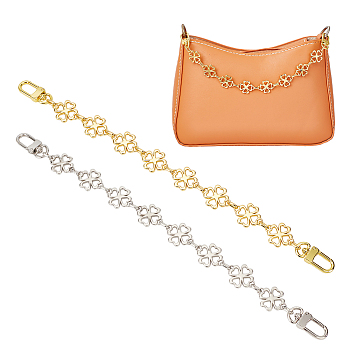 WADORN 2Pcs 2 Colors Alloy Clover Link Chain Bag Straps, for Handbag Handle Replacement Accessories, Platinum & Golden, 31.5cm, 1pc/color