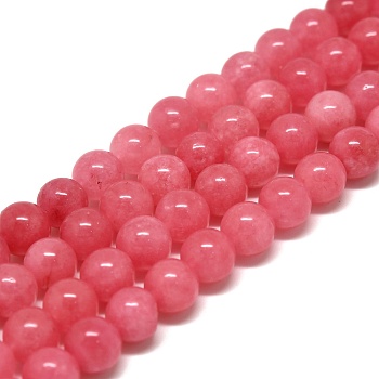 Natural Chalcedony Beads Strands, Imitation Rhodochrosite, Dyed & Heated, Round, 8~9mm, Hole: 1mm, about 45~48pcs/strand, 14.76 inch(37.5cm)