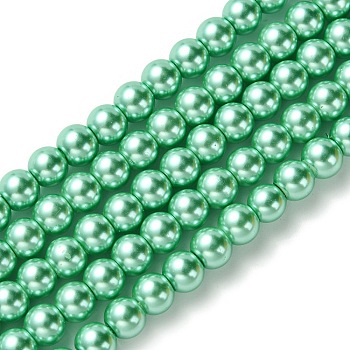 Eco-Friendly Dyed Glass Pearl Beads Strands, Grade A, Round, Cotton Cord Threaded, Light Sea Green, 6mm, Hole: 1.2~1.5mm, about 70pcs/strand, 15.7 inch