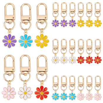 Elite Alloy Enamel Keychain, with Zinc Alloy Swivel Clasps and 304 Stainless Steel Jump Rings, Daisy, Mixed Color, 5.3cm, 6pcs/set, 4 sets/box