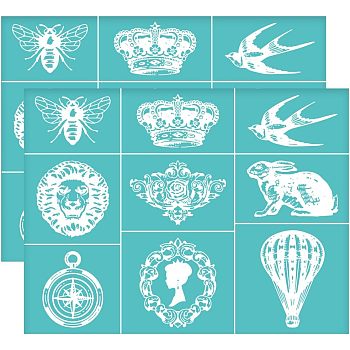 Self-Adhesive Silk Screen Printing Stencil, for Painting on Wood, DIY Decoration T-Shirt Fabric, Turquoise, Retro Title, 280x220mm