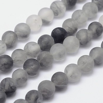 Frosted Natural Cloudy Quartz Round Beads Strands, 10mm, Hole: 1mm, about 38pcs/strand, 15.5 inch