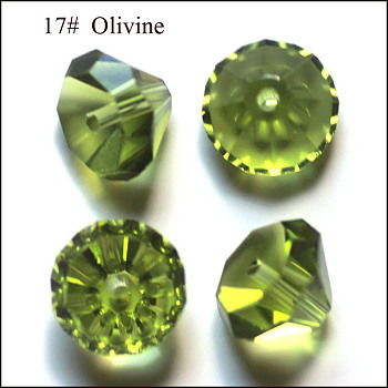 Imitation Austrian Crystal Beads, Grade AAA, Faceted, Diamond, Yellow Green, 9.5~10x7~8mm, Hole: 0.9~1mm