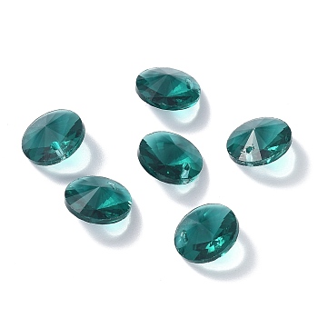 Glass Charms, Faceted, Cone, Teal, 14x7mm, Hole: 1mm