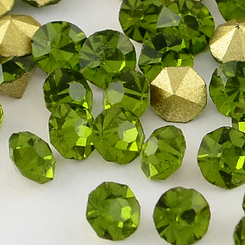 Grade A Glass Pointed Back Chaton Rhinestones, Back Plated, Diamond, Olivine, 3.3~3.4mm, about 144pcs/gross