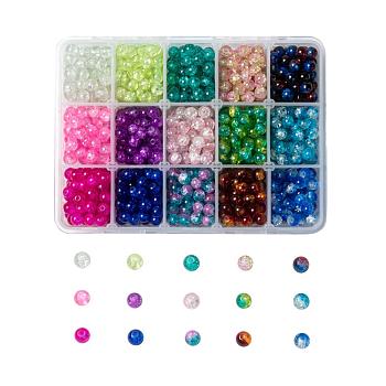 Spray Painted Crackle Glass Beads Strands, Round, Mixed Color, 6mm, Hole: 1.3~1.6mm, 15 Colors, 70pcs/color, 1050pcs/box