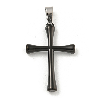 304 Stainless Steel Pendants, Cross Charm, Black, 27x17.5x3mm, Hole: 5x2.5mm