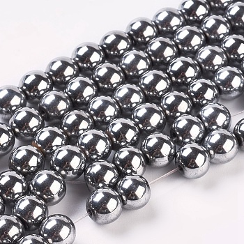 Synthetic Magnetic Hematite Beads Strands, Round, Platinum Plated, 8mm, Hole: 1mm, about 55pcs/strand