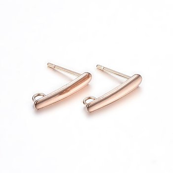 Ion Plating(IP) 304 Stainless Steel Stud Earring Findings, with Loop, Rose Gold, 15x3x1mm, Hole: 1.8mm, Pin: 0.8mm, 100pcs/bag