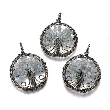 Antique Bronze Flat Round Aquamarine Big Pendants