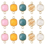 10Pcs 5 Styles Tigerskin Glass & Dyed Natural White Jade & Quartz Crystal Square Links Connector Charmss, with Brass Findings, Golden, 21x13x5~5.5mm, Hole: 2.5mm, 2pcs/style(G-YW0002-75)