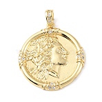 Brass Micro Pave Cubic Zirconia Pendants, Long-Lasting Plated, Real 18K Gold Plated, Cadmium Free & Lead Free, Flat Round, Clear, 30.5x28x2.5mm, Hole: 4.5x3mm(X-KK-P233-07G)