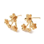 Brass Stud Earring Findings, Flower, with Loop, Real 18K Gold Plated, 13x14mm, Hole: 0.9mm, Pin: 0.7mm(KK-Z164-04G-01)