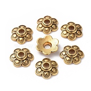 Tibetan Style Alloy Bead Caps, Lead Free & Cadmium Free, Flower, Antique Golden Color, about 15mm in diameter, 3mm thick, hole: 4mm(GLF10362Y)