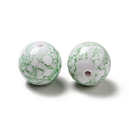 Opaque Acrylic Beads, Round with Ink Danqing Pattern, Medium Sea Green, 15~16x15mm, Hole: 2mm(SACR-A001-04E)