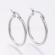 304 Stainless Steel Hoop Earrings, Hypoallergenic Earrings, Ring Shape, Stainless Steel Color, 12 Gauge, 29~31x2mm, Pin: 0.7~1.3x0.68mm(EJEW-F105-09P)