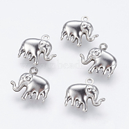 Tarnish Resistant 304 Stainless Steel Charms, Elephant, Stainless Steel Color, 14.5x15x5mm, Hole: 1mm(STAS-K150-03P)