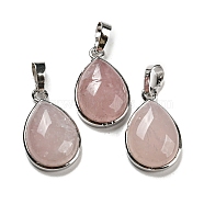 Natural Rose Quartz Pendants, Teardrop Charms with Platinum Plated Brass Snap on Bails, 24x15x7.5mm, Hole: 4x8mm(G-I358-B18)