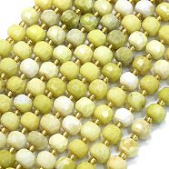 Natural Butter Jade Beads Strands, with Seed Beads, Faceted, Lantern, 8~8.5x6.5~7mm, Hole: 0.6mm, about 44pcs/strand, 15.16''(38.5cm)(G-K389-E38-01)