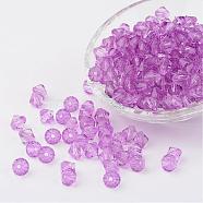 Faceted Bicone Transparent Acrylic Beads, Dyed, Plum, 4mm, Hole: 1mm, about 13000pcs/500g(DBB4mm-75)