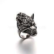 Wolf Personalized Retro Men's 304 Stainless Steel Finger Rings, Antique Silver, 17~23mm(RJEW-O014-01)