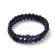 Stretch Bracelet Sets, Bracelets with Natural Lapis Lazuli(Dyed) Beads, Non-Magnetic Synthetic Hematite Beads, Natural Black Agate(Dyed) Beads and Rack Plating Brass Cubic Zirconia Beads, 2-1/8 inch(53mm), 2pcs/set(BJEW-JB05028-01)