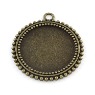 Tibetan Style Flat Round Alloy Pendant Cabochon Settings, Cadmium Free & Nickel Free & Lead Free, Antique Bronze, Tray: 25mm, 37x33x2mm, Hole: 3mm, about 180pcs/1000g(TIBEP-Q045-031AB-NR)