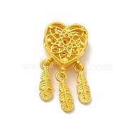 Rack Plating Alloy Pendants, Cadmium Free & Lead Free, Heart with Feather Charm, Matte Gold Color, 25.5x13x7mm, Hole: 3mm(PALLOY-E006-15MG)