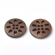 4-Hole Wooden Buttons, Flat Round, Coconut Brown, 24.5~25.5x4.5~5mm, Hole: 1.5mm(X-WOOD-S040-35)