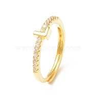 Clear Cubic Zirconia Initial Letter Adjustable Ring, Golden Brass Jewelry for Women, Letter.L, Inner Diameter: 18mm(RJEW-C052-01G-L)