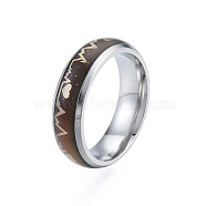 Heart Beat Mood Ring, Temperature Change Color Emotion Feeling 201 Stainless Steel Finger Ring for Women, Stainless Steel Color, Inner Diameter: 17mm(RJEW-N043-31P)